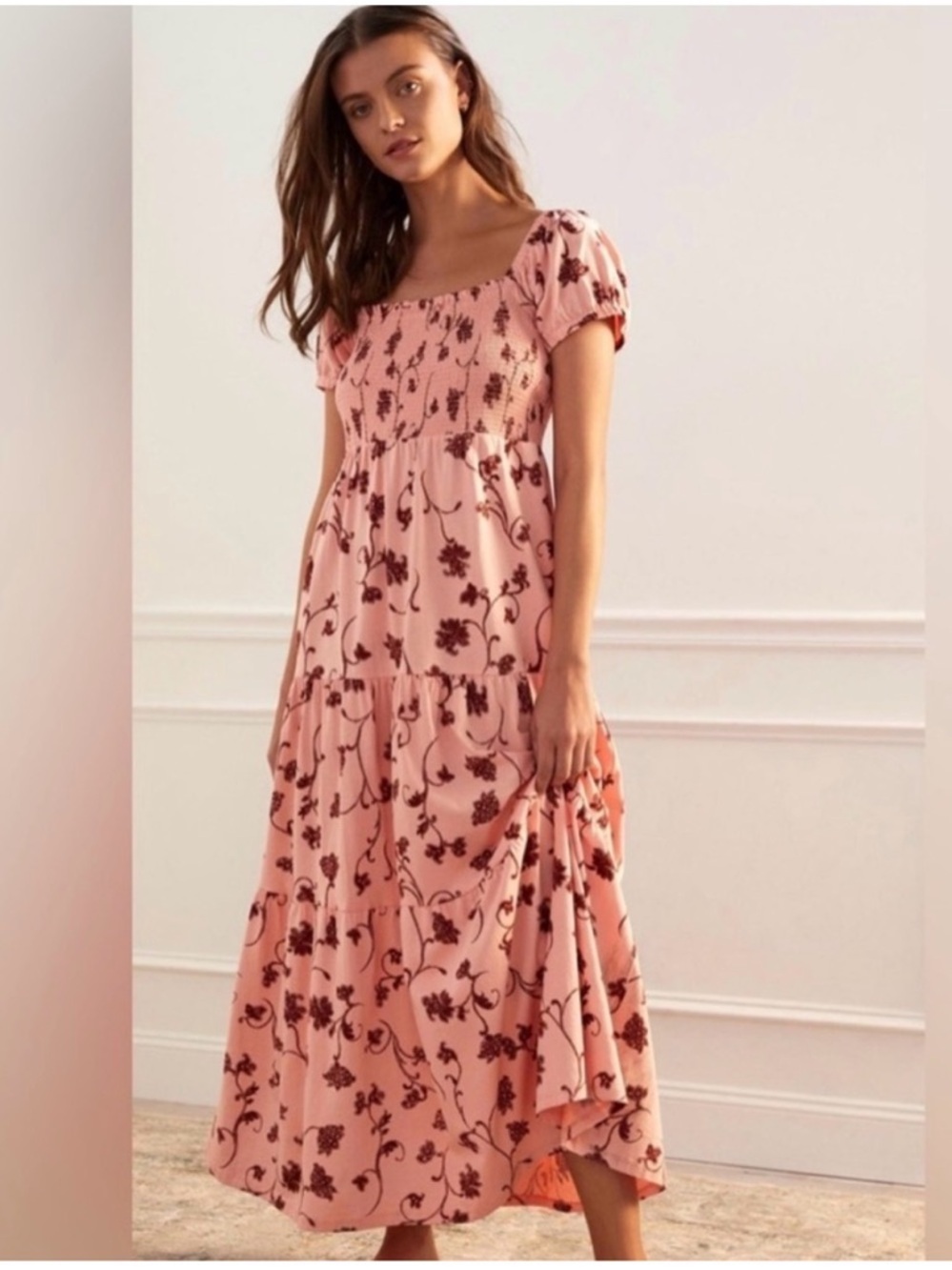 Anthropologie Daily Practice Tiered Floral Maxi Dress in Pink Sz XS